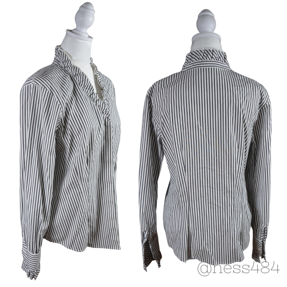 Brooks Brothers Womens Striped Ruffle Collar Button Up Shirt Size 10 - Picture 2 of 5